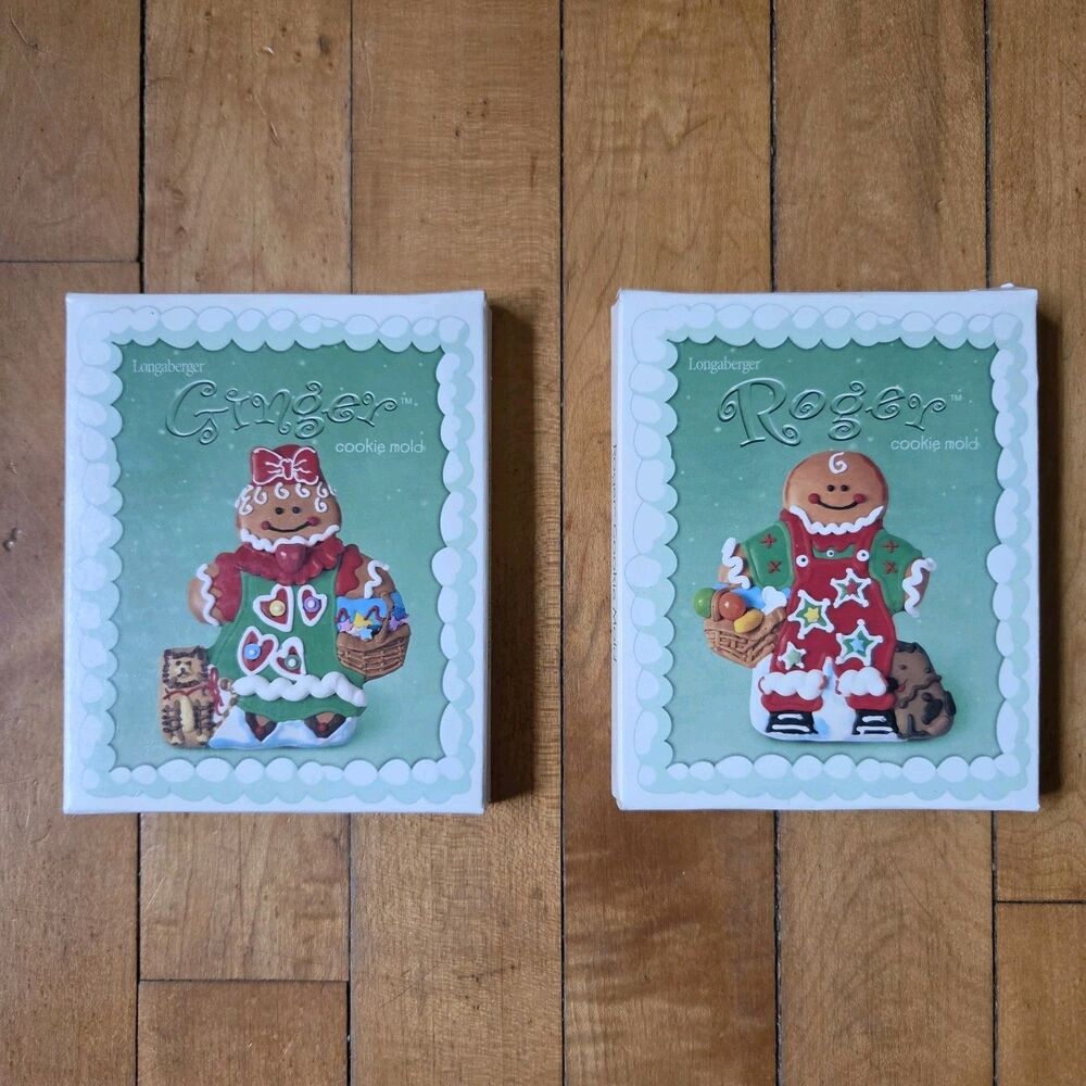 Longaberger 2000 Roger & Ginger Cookie Molds Set of 2 #36536 NIB Christmas